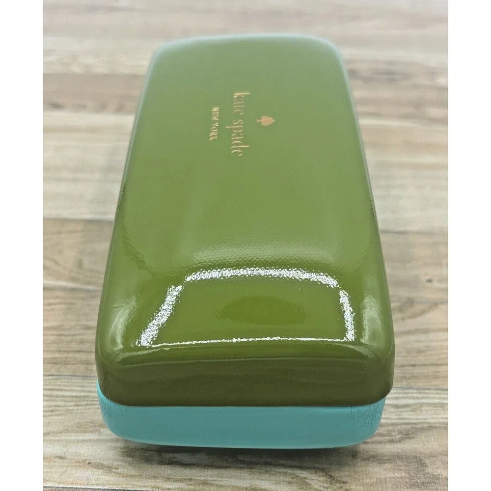 Kate Spade NY Eyeglass Sunglasses Hard Shell Case Only Lens Cloth Green Blue EUC